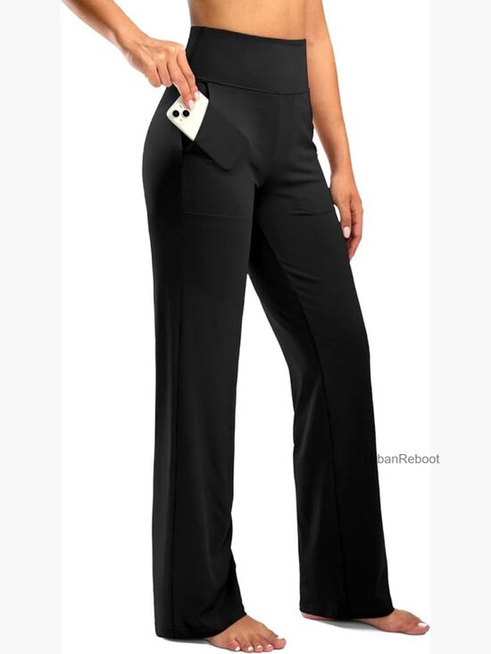 Pants - Wide Leg Yoga Pants with Pockets High Waist Stretch Loose